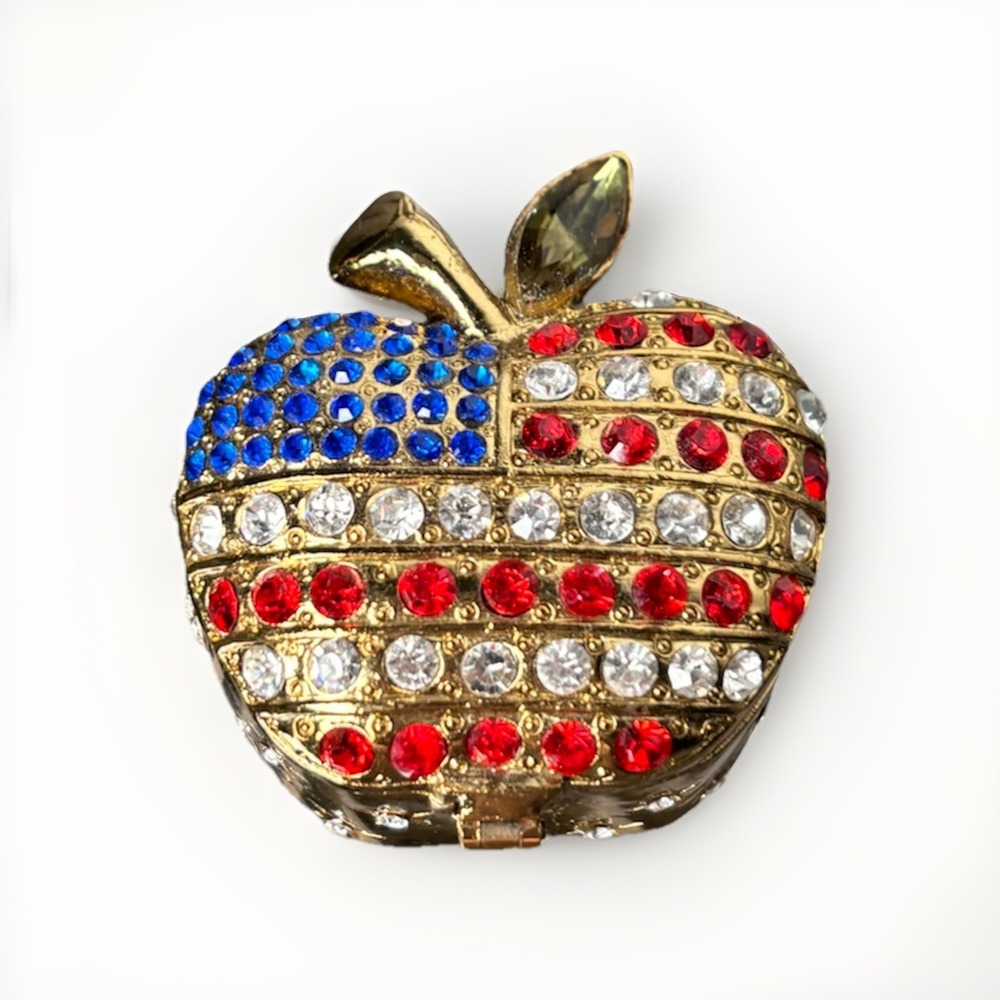 VTG Art‎ Form Fine Collectibles Trinket Box, Apple,  American Flag, Teacher Gift
